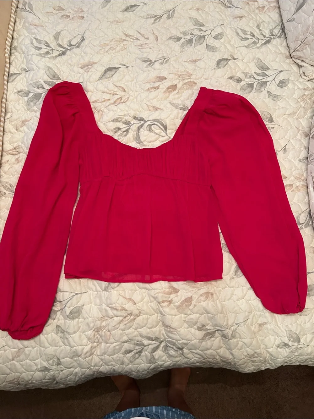 Abercrombie & Fitch Bright Pink Square-Neck Peasant Blouse
